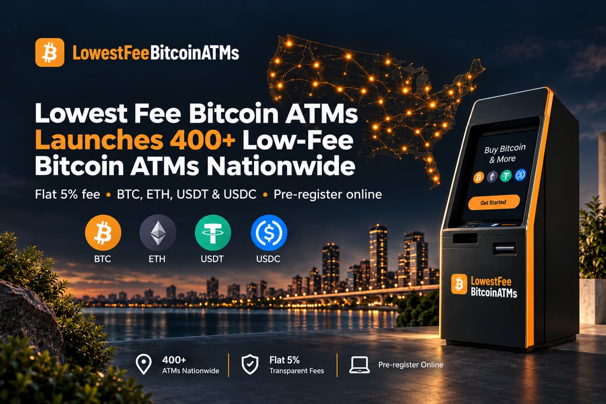 Lowest Fee Bitcoin ATMs Announces Launch of More Than 400 ATMs Nationwide