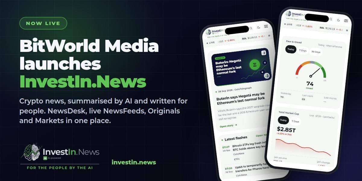 New Crypto Newswire InvestIn.News Pairs Breaking News With Live Market Sentiment Data